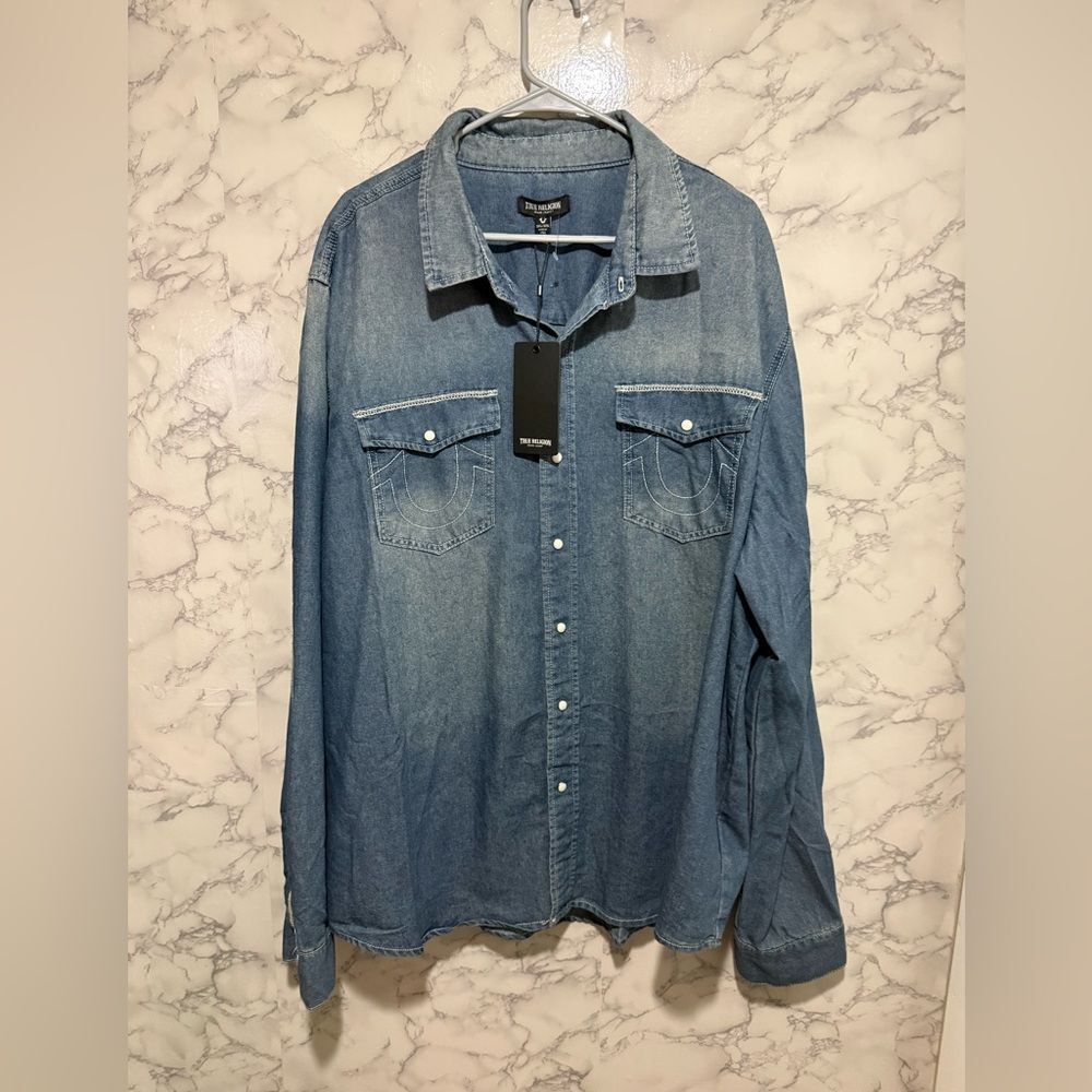 NWT True Religion Men’s Blue Denim Shirt 3XL